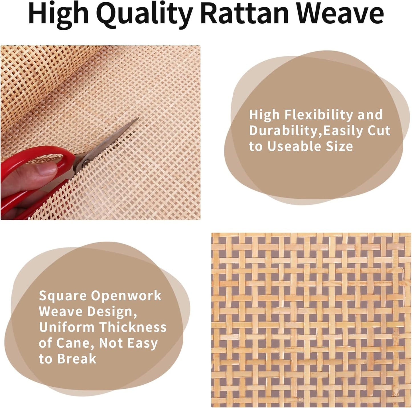 Premium Square Woven Webbing with 24 Inch Wide Geometric Open Mesh, flexible material sheet for furniture refurbishing and breathable decorative paneling suitable for storage units and interior accents, 5 Feet Roll.