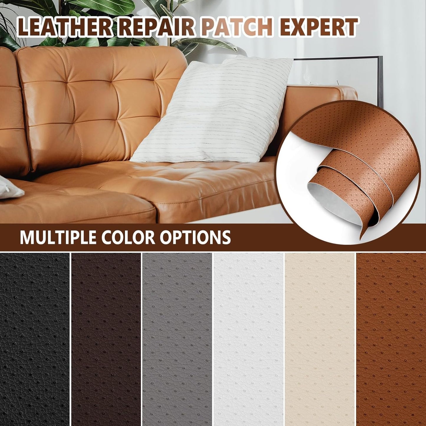 Faux Leather Repair Patch, Breathable Perforated Self Adhesive Repair Patch, Furniture Couch Car Seats Office Chairs Sofa Repair Refurbished Faux Leather Patch (Light Brown,15.7x59 inch)