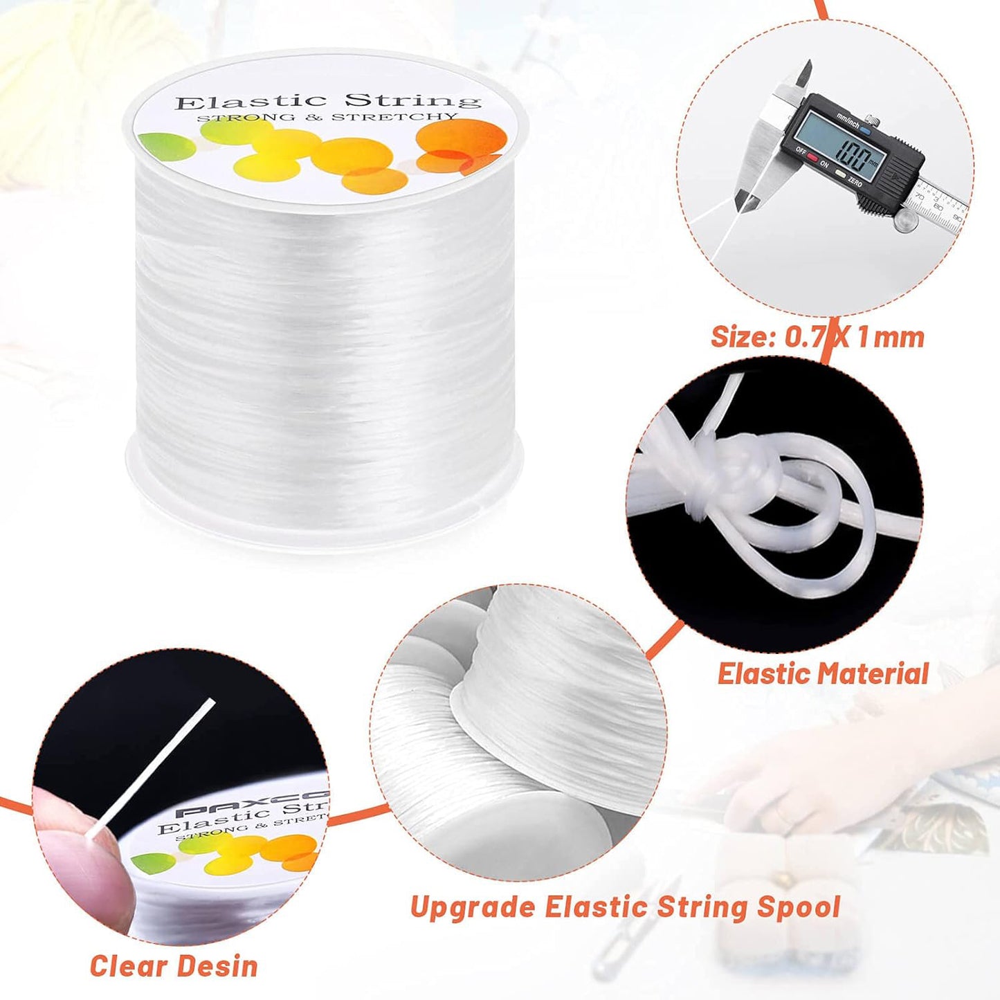 1mm Elastic Bracelet String Cord Stretch Bead Cord for DIY Jewelry Making and Bracelet Making -White