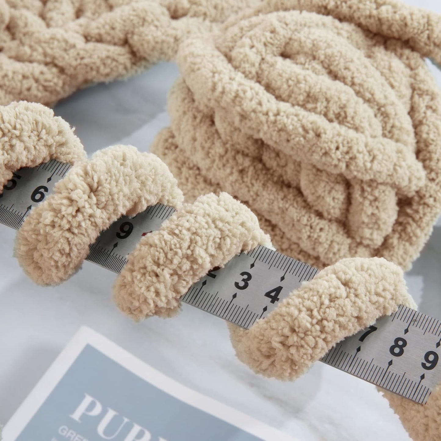 Khaki Chunky Chenille Yarn - Bulky Thick Fluffy Yarn for Crocheting and Knitting Blankets, Soft Plush Yarn, 8 Jumbo Pack