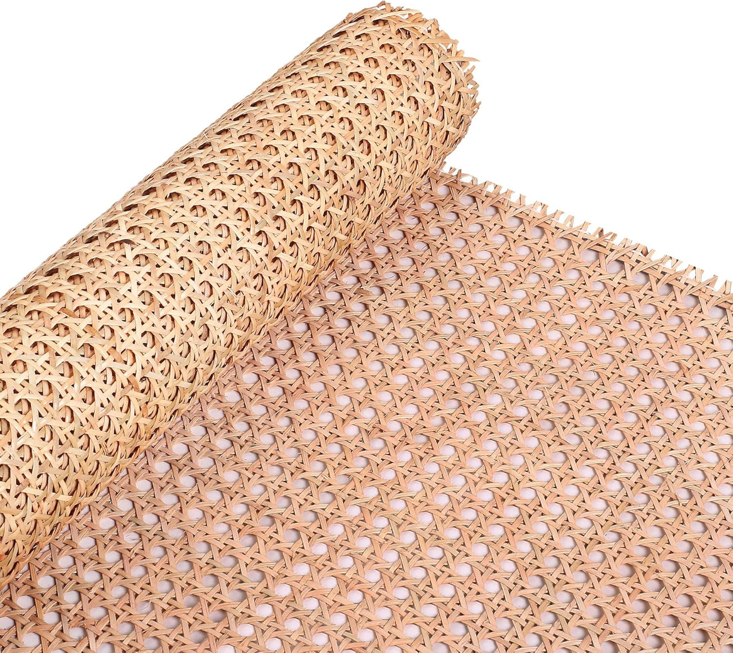 Real Natural Rattan Cane Webbing with Boho Radio Weave Open-work and 1/2 Inch Holes, cuttable woven cane sheet featuring hexagon pattern, ideal for cabinet fronts, headboards and chair repair, 24 Inch x 48 Inch..