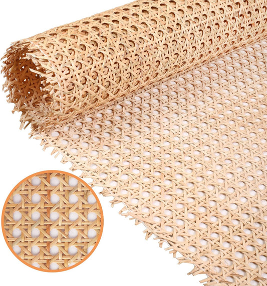 Real Natural Rattan Cane Webbing with Boho Radio Weave Open-work and 1/2 Inch Holes, cuttable woven cane sheet featuring hexagon pattern, ideal for cabinet fronts, headboards and chair repair, 24 Inch x 48 Inch..