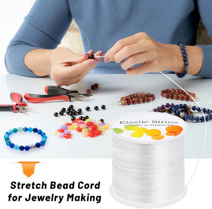 1mm Elastic Bracelet String Cord Stretch Bead Cord for DIY Jewelry Making and Bracelet Making  -White
