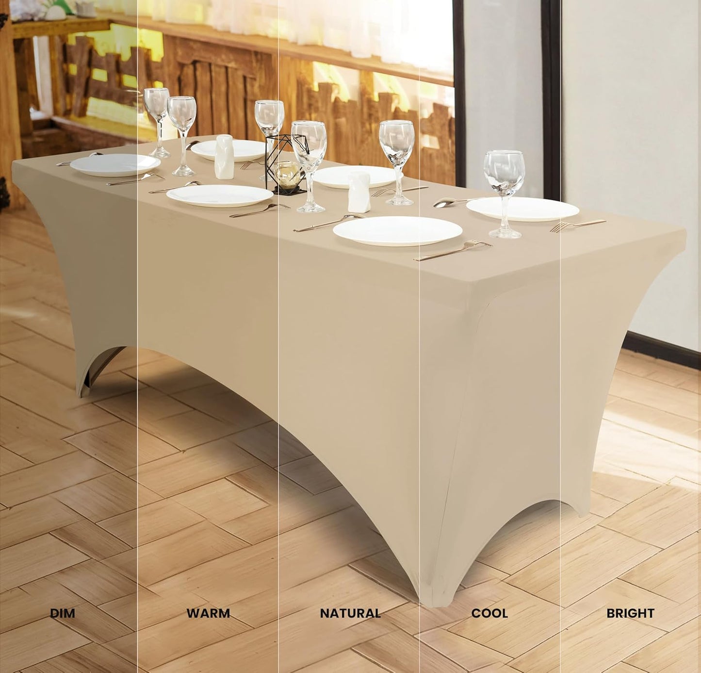 6ft Champagne Spandex Stretch Tablecloth (2-Pack) - 190 GSM Fitted Rectangle Cover for Trade Shows, Weddings, and Parties - 72"L x 30"W x 30"H