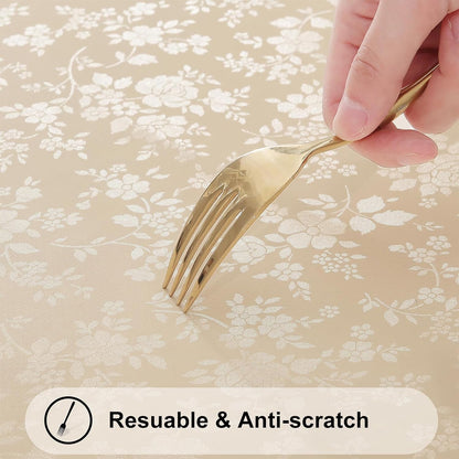 60" x 84" Waterproof Vinyl Tablecloth - Heavy Duty Floral Embossed Table Cover with Scalloped Edges for Kitchen & Dining