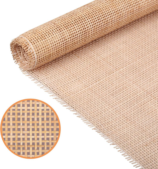 Premium Square Woven Webbing with 24 Inch Wide Geometric Open Mesh, flexible material sheet for furniture refurbishing and breathable decorative paneling suitable for storage units and interior accents, 5 Feet Roll.