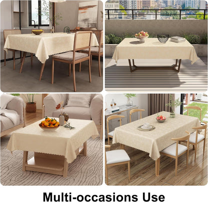 60" x 84" Waterproof Vinyl Tablecloth - Heavy Duty Floral Embossed Table Cover with Scalloped Edges for Kitchen & Dining