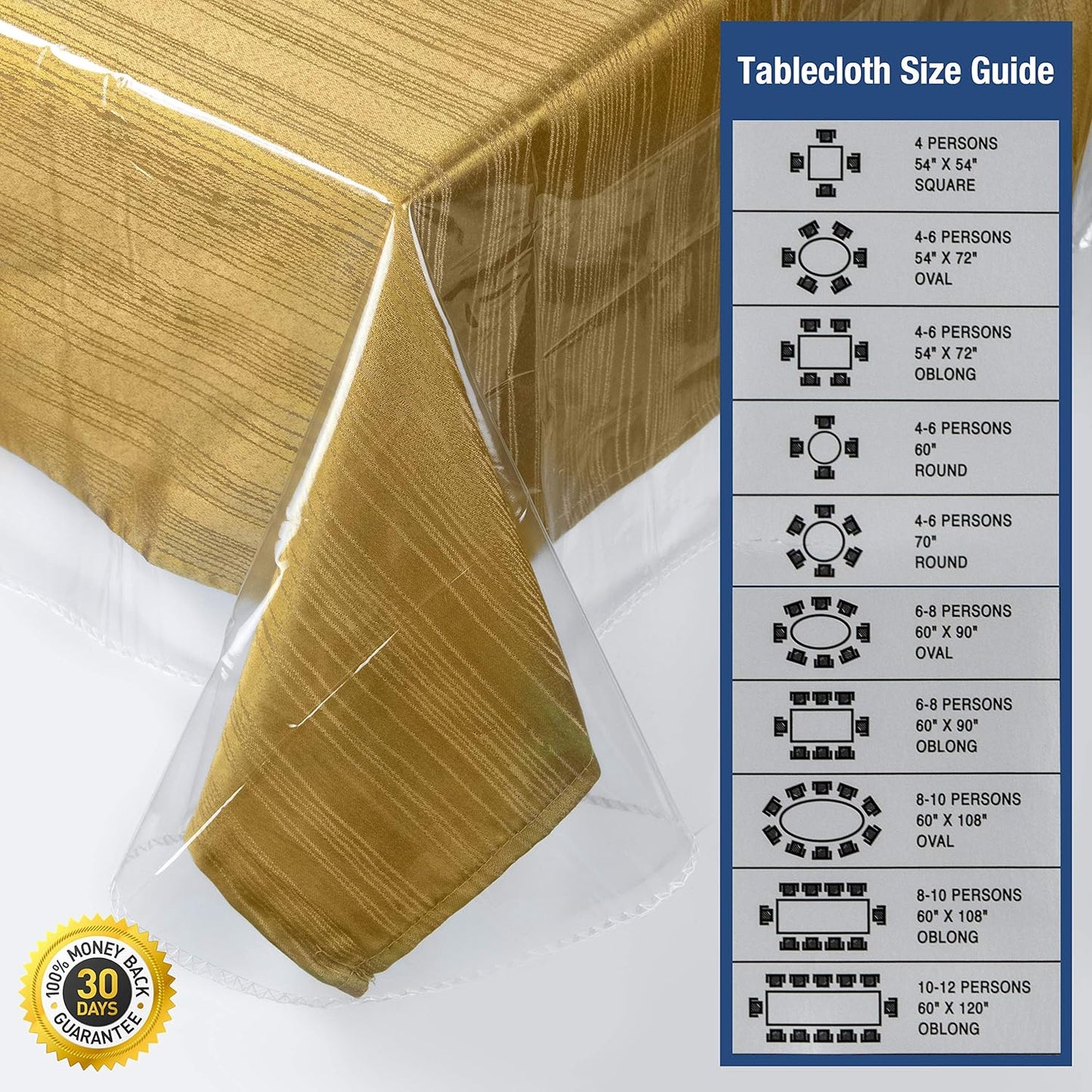 60" x 108" Crystal Clear Plastic Table Cover Protector - 100% Waterproof Heavy Duty Vinyl Tablecloth with Hemmed Border