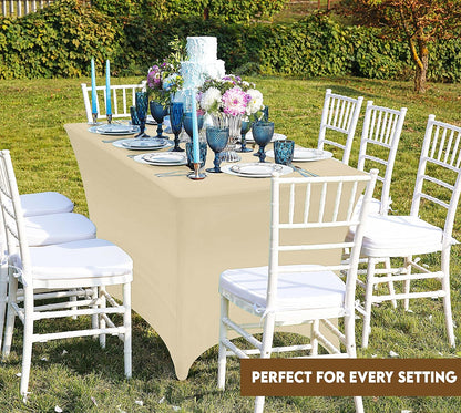 6ft Champagne Spandex Stretch Tablecloth (2-Pack) - 190 GSM Fitted Rectangle Cover for Trade Shows, Weddings, and Parties - 72"L x 30"W x 30"H
