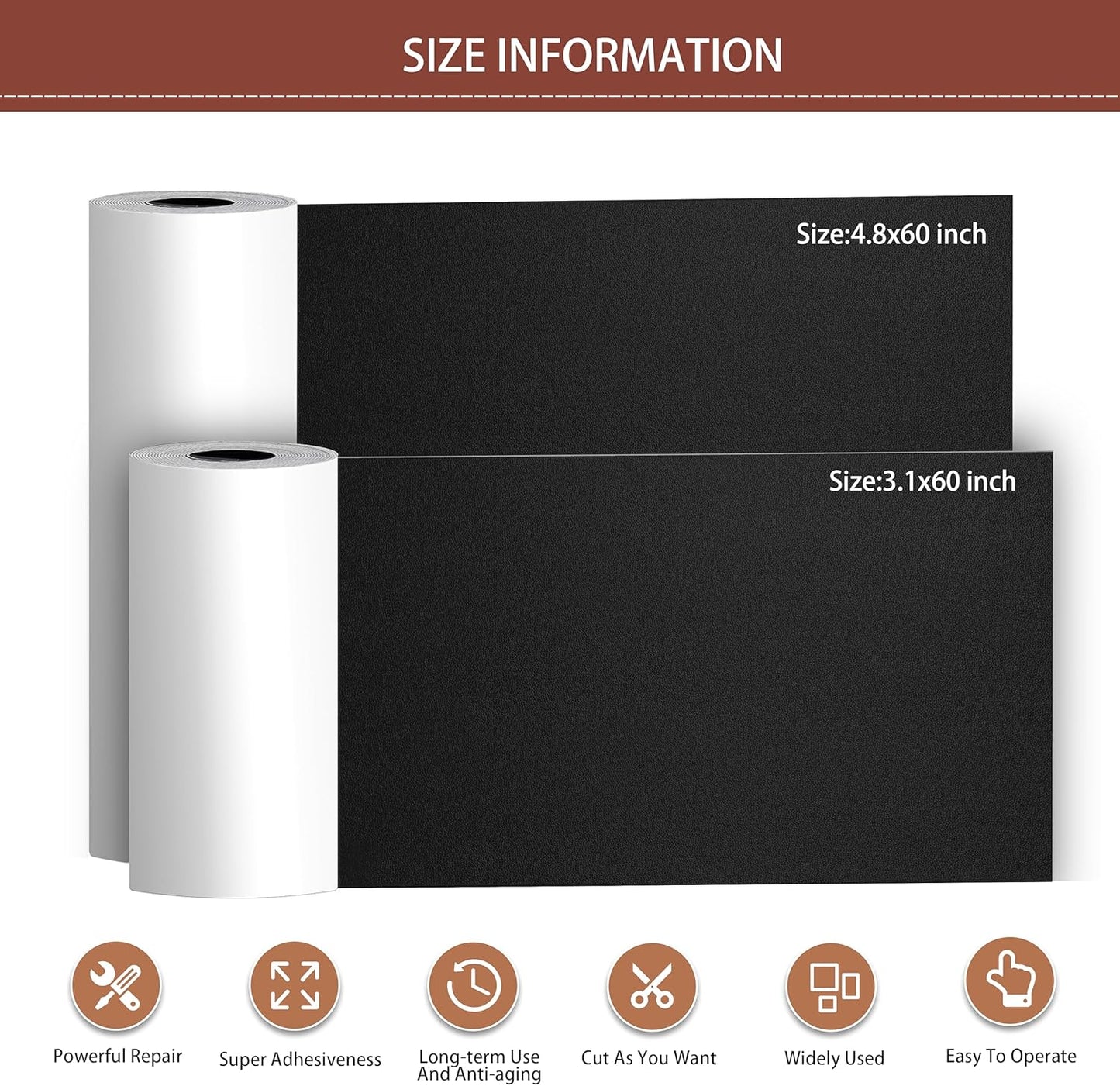 Leather Repair Patch Tape Kit, Self Adhesive Leather Repair for Furniture, Couch, Sofa, Car Seats,Office Chair,Vinyl Repair Kit.3.1inx60in