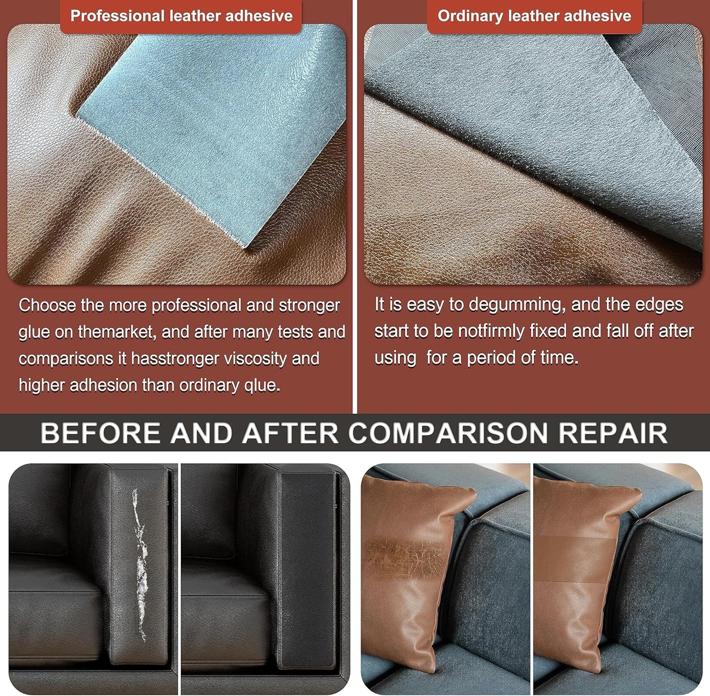 Leather Repair Patch Tape Kit, Self Adhesive Leather Repair for Furniture, Couch, Sofa, Car Seats,Office Chair,Vinyl Repair Kit.3.1inx60in