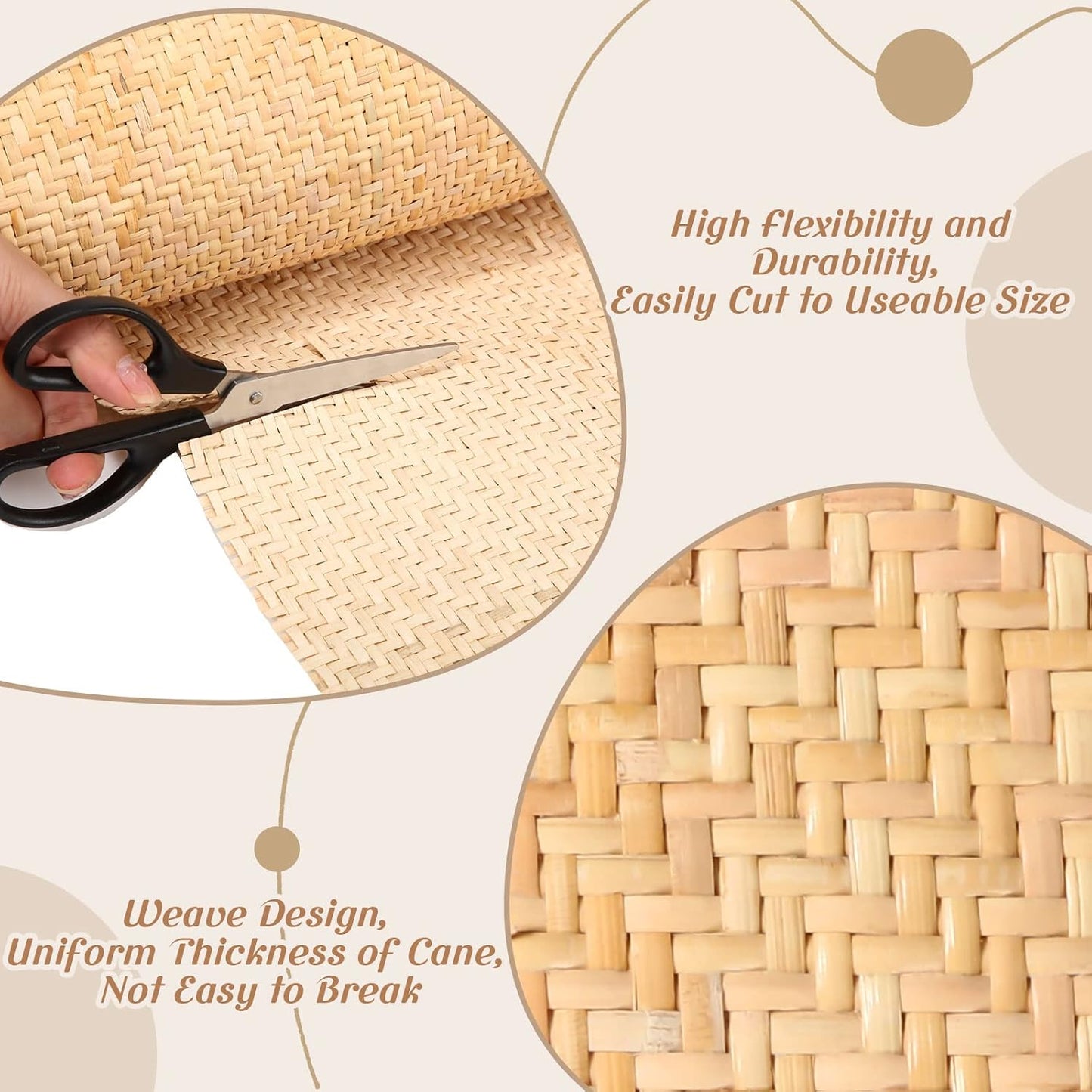 14"x 59" Natural Cane Webbing V Shape Rattan Webbing Roll for Caning Projects Woven Mesh Cane Rattan Material Sheet for Furniture, Chair, Cabinet, Ceiling, Bed, Basket, Door