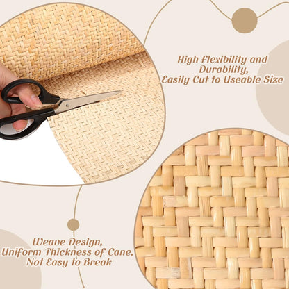 14"x 59" Natural Cane Webbing V Shape Rattan Webbing Roll for Caning Projects Woven Mesh Cane Rattan Material Sheet for Furniture, Chair, Cabinet, Ceiling, Bed, Basket, Door