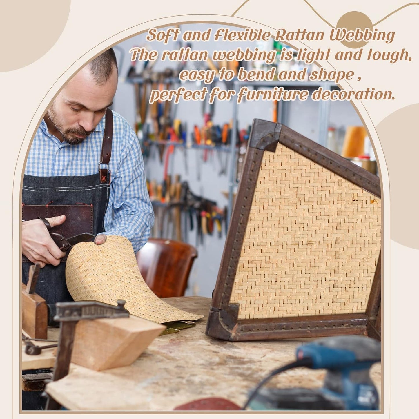 14"x 59" Natural Cane Webbing V Shape Rattan Webbing Roll for Caning Projects Woven Mesh Cane Rattan Material Sheet for Furniture, Chair, Cabinet, Ceiling, Bed, Basket, Door