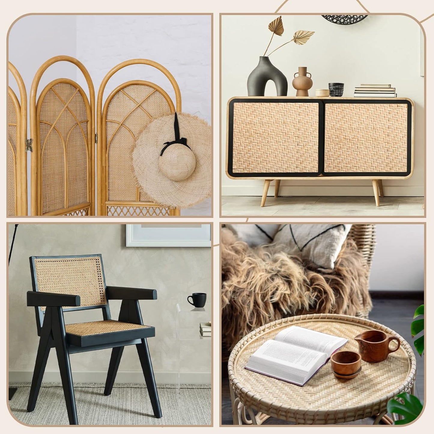 14"x 59" Natural Cane Webbing V Shape Rattan Webbing Roll for Caning Projects Woven Mesh Cane Rattan Material Sheet for Furniture, Chair, Cabinet, Ceiling, Bed, Basket, Door