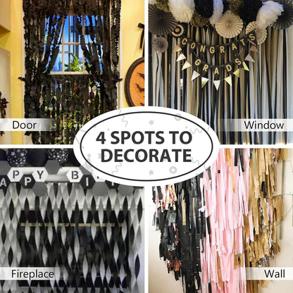 PartyWoo Black Crepe Paper Streamers 4 Rolls 328 ft Pack of Black Crepe Paper for Graduation Halloween New Year Anniversary Birthday Party Decorations (1.8 Inch x 82 Ft/Roll), Black-19