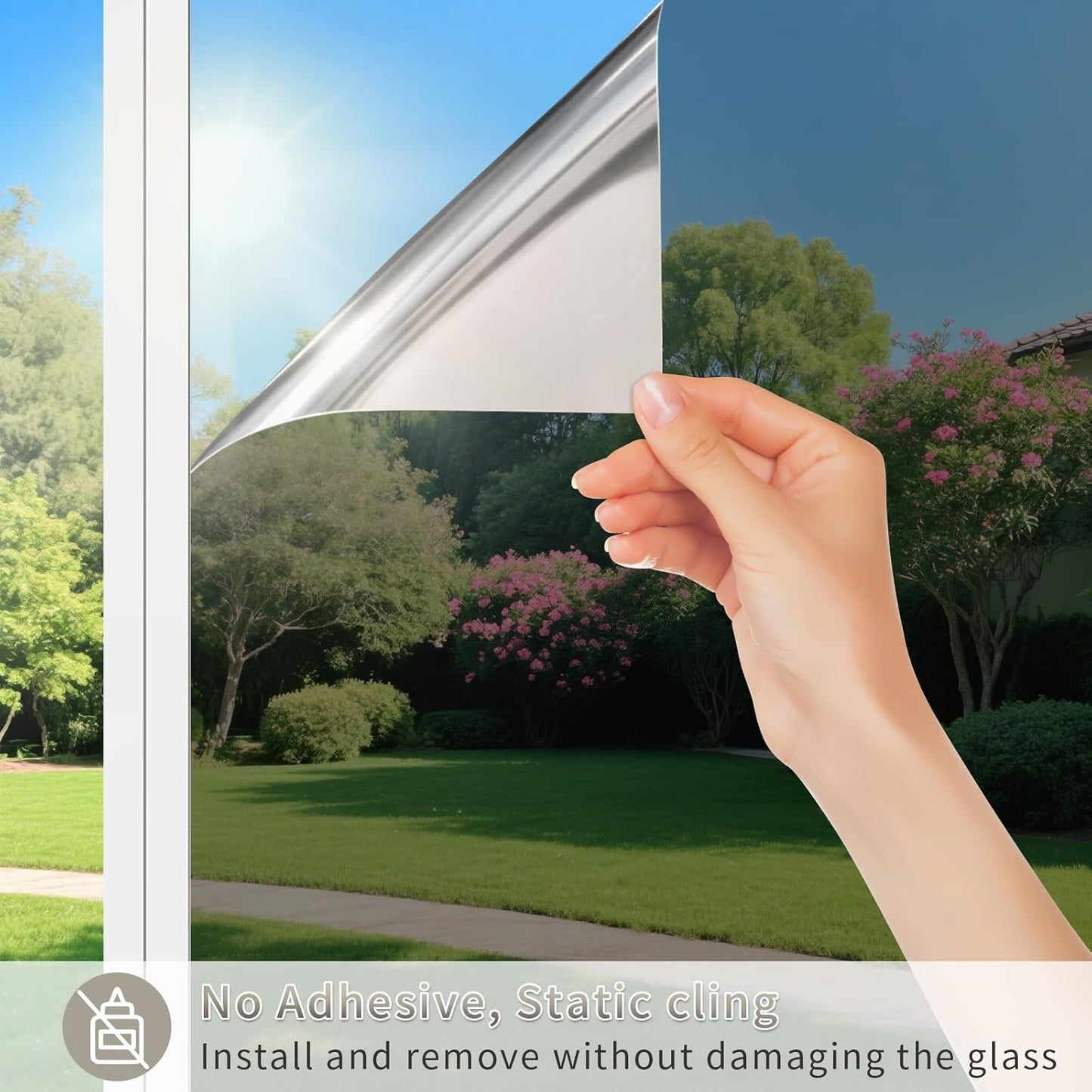 One Way Mirror Window Film Privacy Static Cling Non-Adhesive Decorative Heat Control Anti UV Tint For Home Office Commercial Use