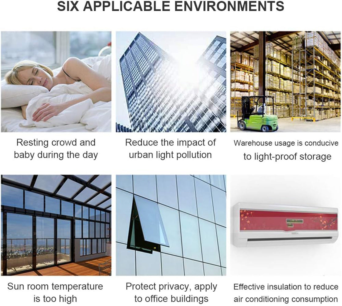 One Way Mirror Window Film Privacy Static Cling Non-Adhesive Decorative Heat Control Anti UV Tint For Home Office Commercial Use