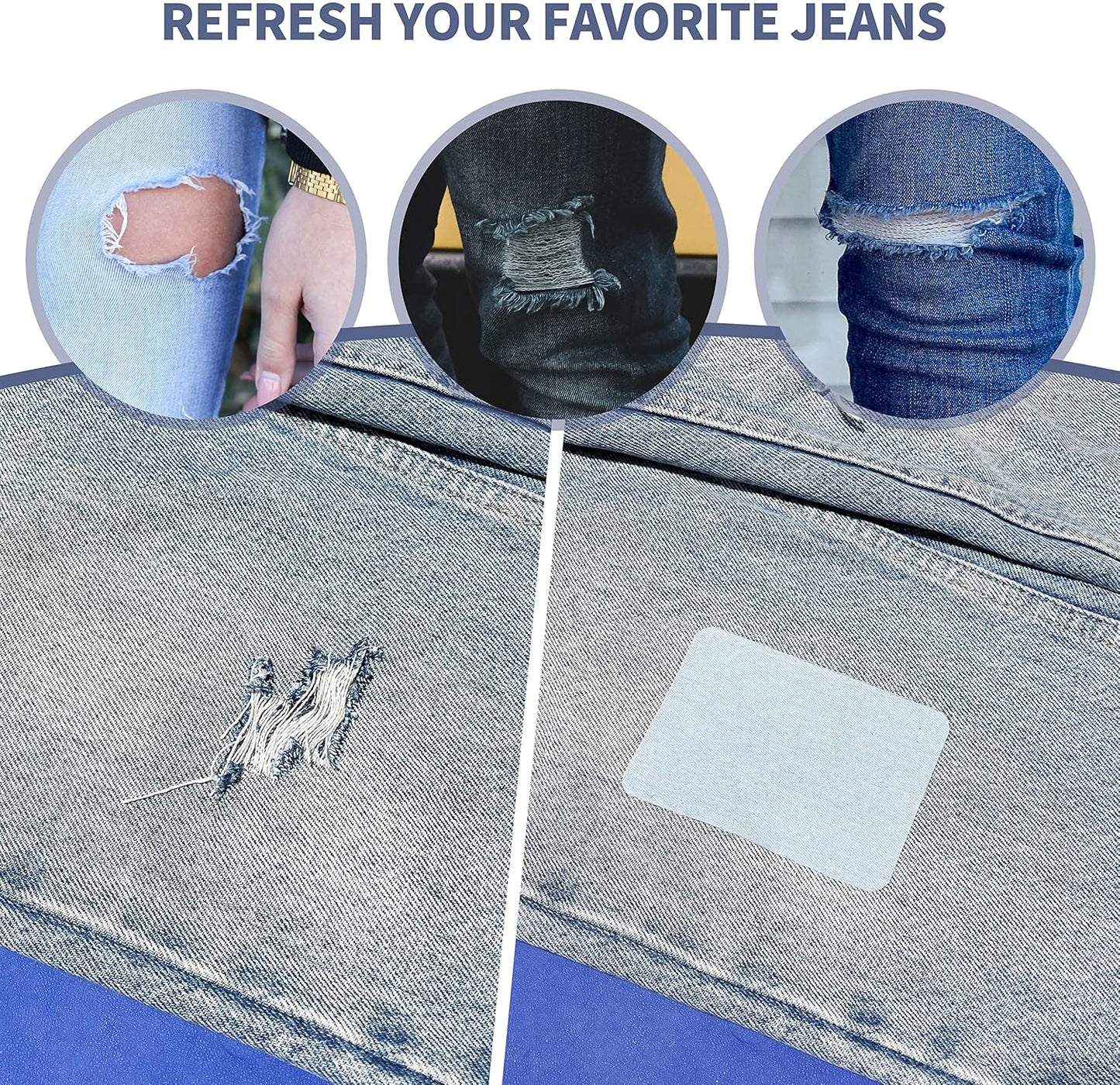 Iron-on Repair Patch 20 Pcs Pack,Denim Patches for Jeans Kit 3" by 4-1/4", 100% Cotton Denim Iron-on Repair Patch,Jeans and Clothing Repair and Decoration Kit