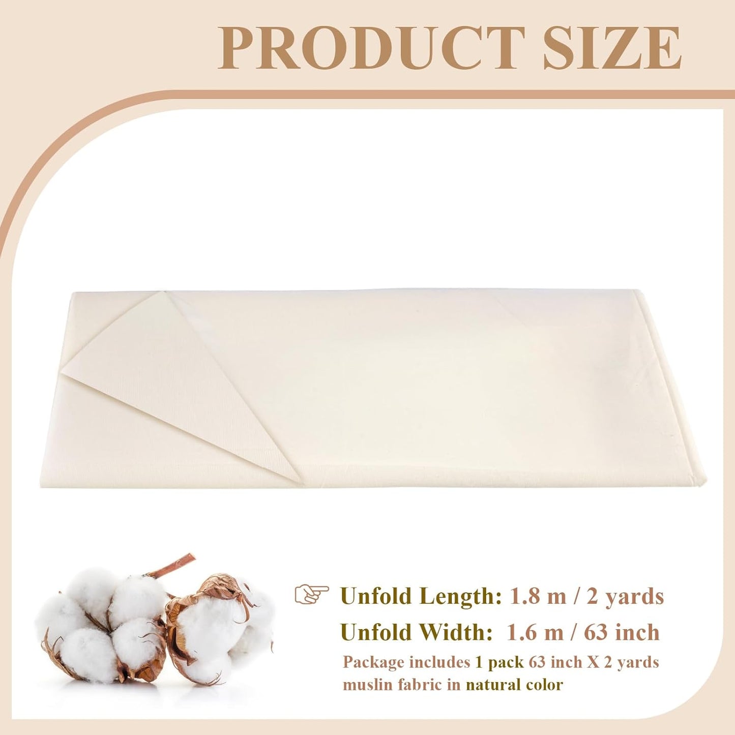100% Cotton Muslin Fabric, 63 Inch X 2 Yards Unbleached Muslin Linen Fabric by The Yard, Medium Weight Draping Fabrics Suitable for Sewing Embroidery, Garments, Crafts Material-Natural