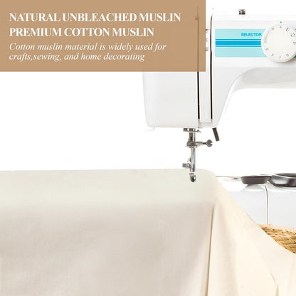 100% Cotton Muslin Fabric, 63 Inch X 2 Yards Unbleached Muslin Linen Fabric by The Yard, Medium Weight Draping Fabrics Suitable for Sewing Embroidery, Garments, Crafts Material-Natural