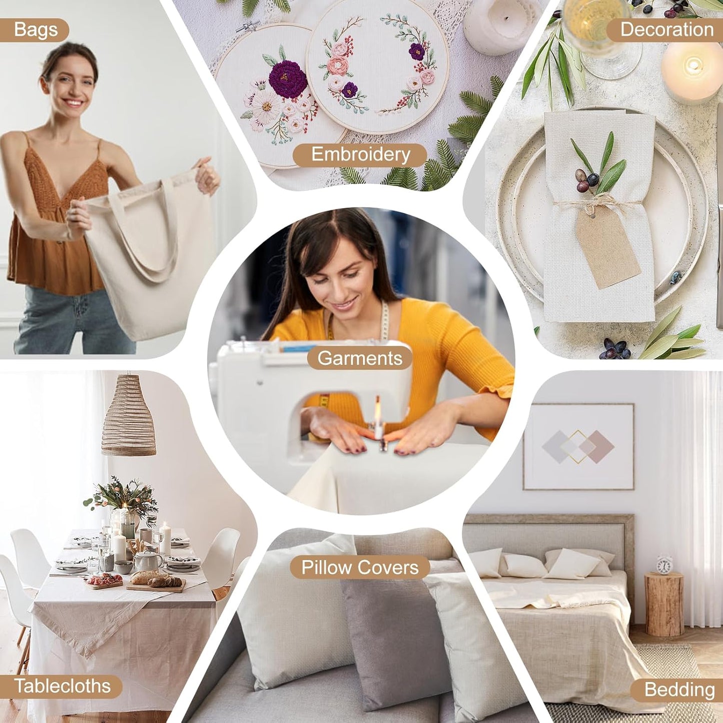 100% Cotton Muslin Fabric, 63 Inch X 2 Yards Unbleached Muslin Linen Fabric by The Yard, Medium Weight Draping Fabrics Suitable for Sewing Embroidery, Garments, Crafts Material-Natural