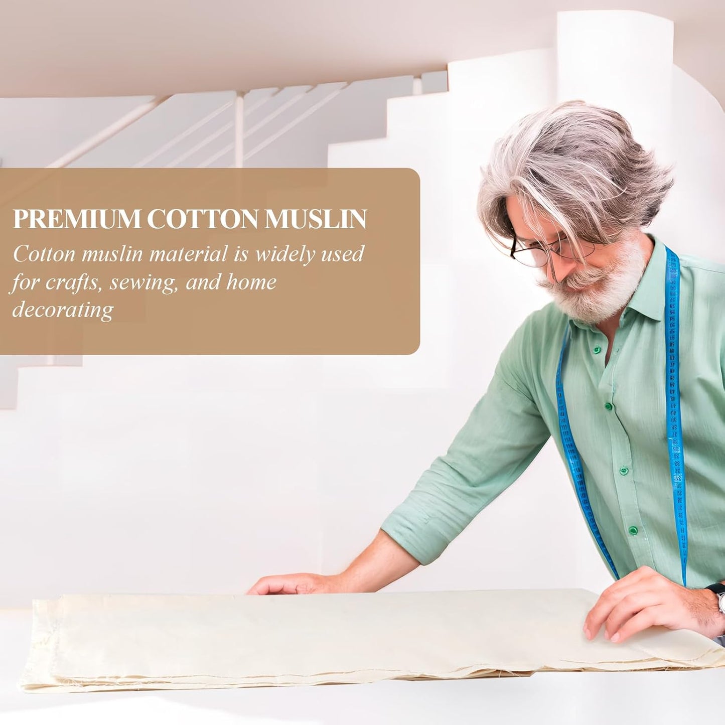 100% Cotton Muslin Fabric, 63 Inch X 2 Yards Unbleached Muslin Linen Fabric by The Yard, Medium Weight Draping Fabrics Suitable for Sewing Embroidery, Garments, Crafts Material-Natural