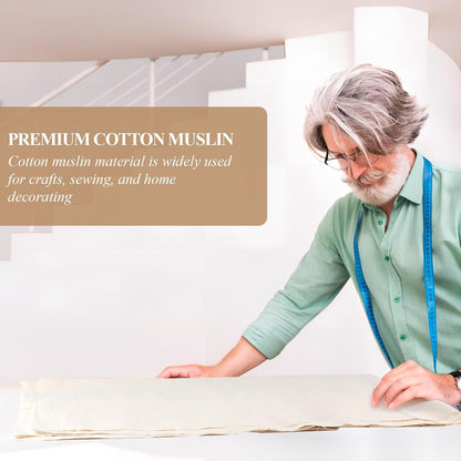 100% Cotton Muslin Fabric, 63 Inch X 2 Yards Unbleached Muslin Linen Fabric by The Yard, Medium Weight Draping Fabrics Suitable for Sewing Embroidery, Garments, Crafts Material-Natural