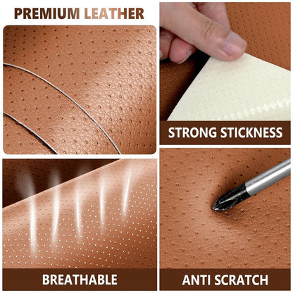 Faux Leather Repair Patch, Breathable Perforated Self Adhesive Repair Patch, Furniture Couch Car Seats Office Chairs Sofa Repair Refurbished Faux Leather Patch (Light Brown,15.7x59 inch)