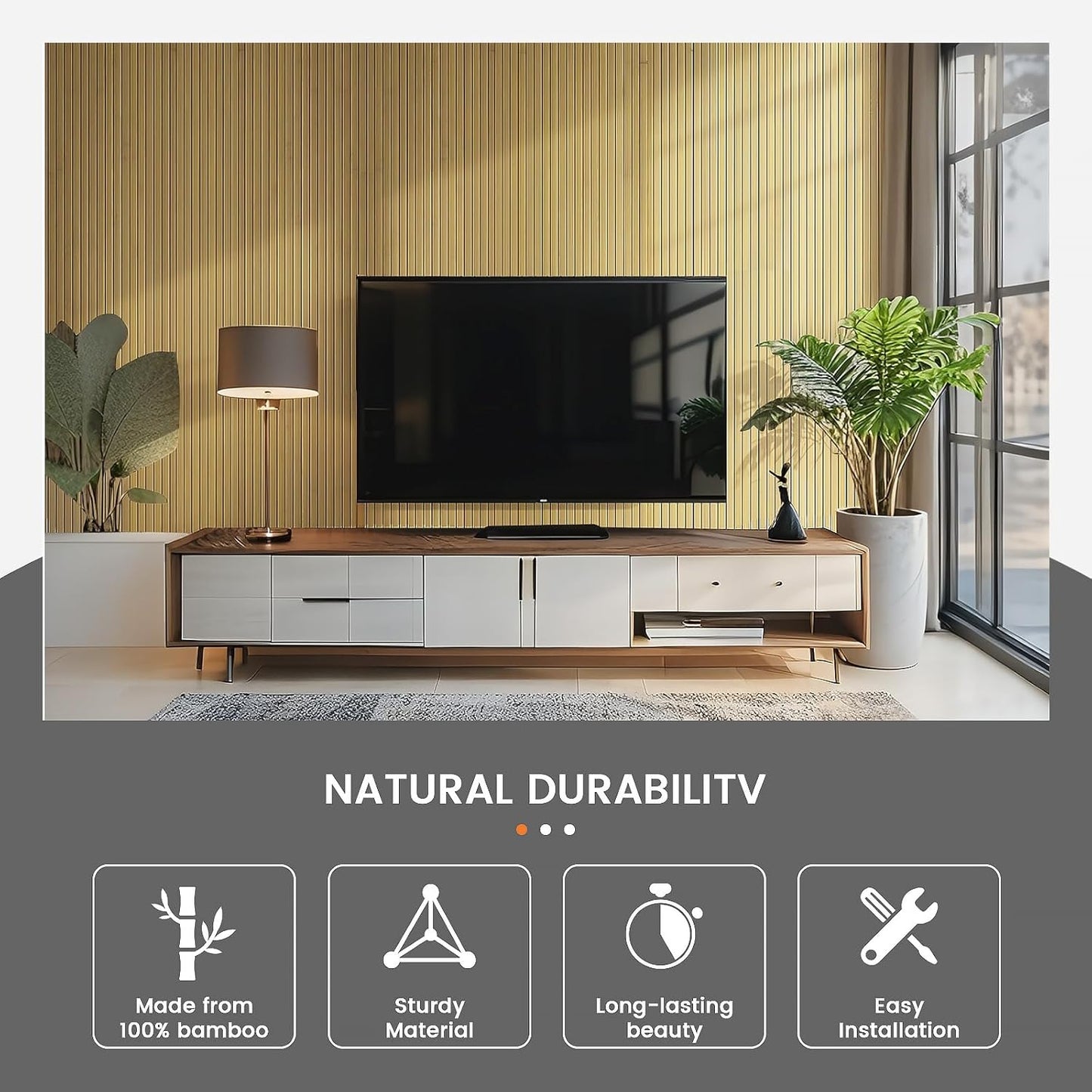 Bamboo Wall Panels for Interior Wall Decor: Natural Flexible Pole Wrap Decorative Wall Panel, Wainscoting Wall Cladding Paneling for Living Room, Bedroom, Office, Ceiling, Kitchen 1ft X 8ft