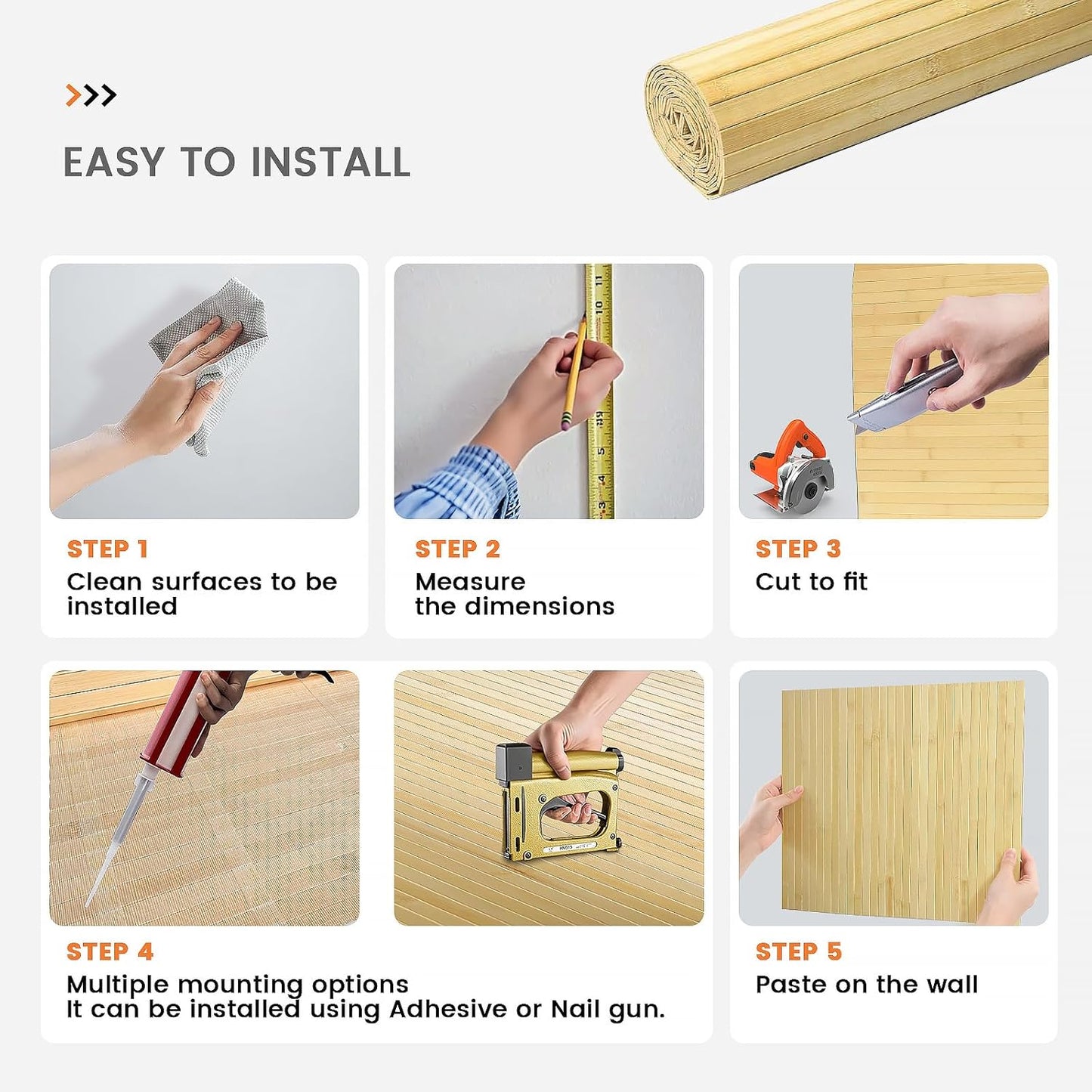 Bamboo Wall Panels for Interior Wall Decor: Natural Flexible Pole Wrap Decorative Wall Panel, Wainscoting Wall Cladding Paneling for Living Room, Bedroom, Office, Ceiling, Kitchen 1ft X 8ft