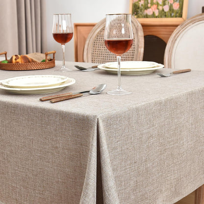 Nature Faux Linen Tablecloths Rectangle 60 x 84 Inch - 2 Pack Neutral Table Clothes for 4-6 Foot Tables, Wrinkle-Proof Faux Burlap Table Cover for Dining, Farmhouse, Outdoor Picnic, Camping