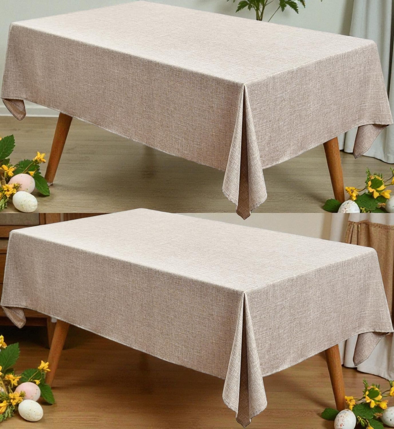 Nature Faux Linen Tablecloths Rectangle 60 x 84 Inch - 2 Pack Neutral Table Clothes for 4-6 Foot Tables, Wrinkle-Proof Faux Burlap Table Cover for Dining, Farmhouse, Outdoor Picnic, Camping