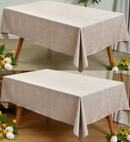 Nature Faux Linen Tablecloths Rectangle 60 x 84 Inch - 2 Pack Neutral Table Clothes for 4-6 Foot Tables, Wrinkle-Proof Faux Burlap Table Cover for Dining, Farmhouse, Outdoor Picnic, Camping