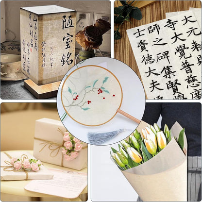 Mulberry Paper Sheets Natural Fiber Rice Papers, 100 Sheets 8.3x11.7 inch Natural Decoupage Tissue Paper for Writing Painting, Decorative &Card Making Papers DIY Craft