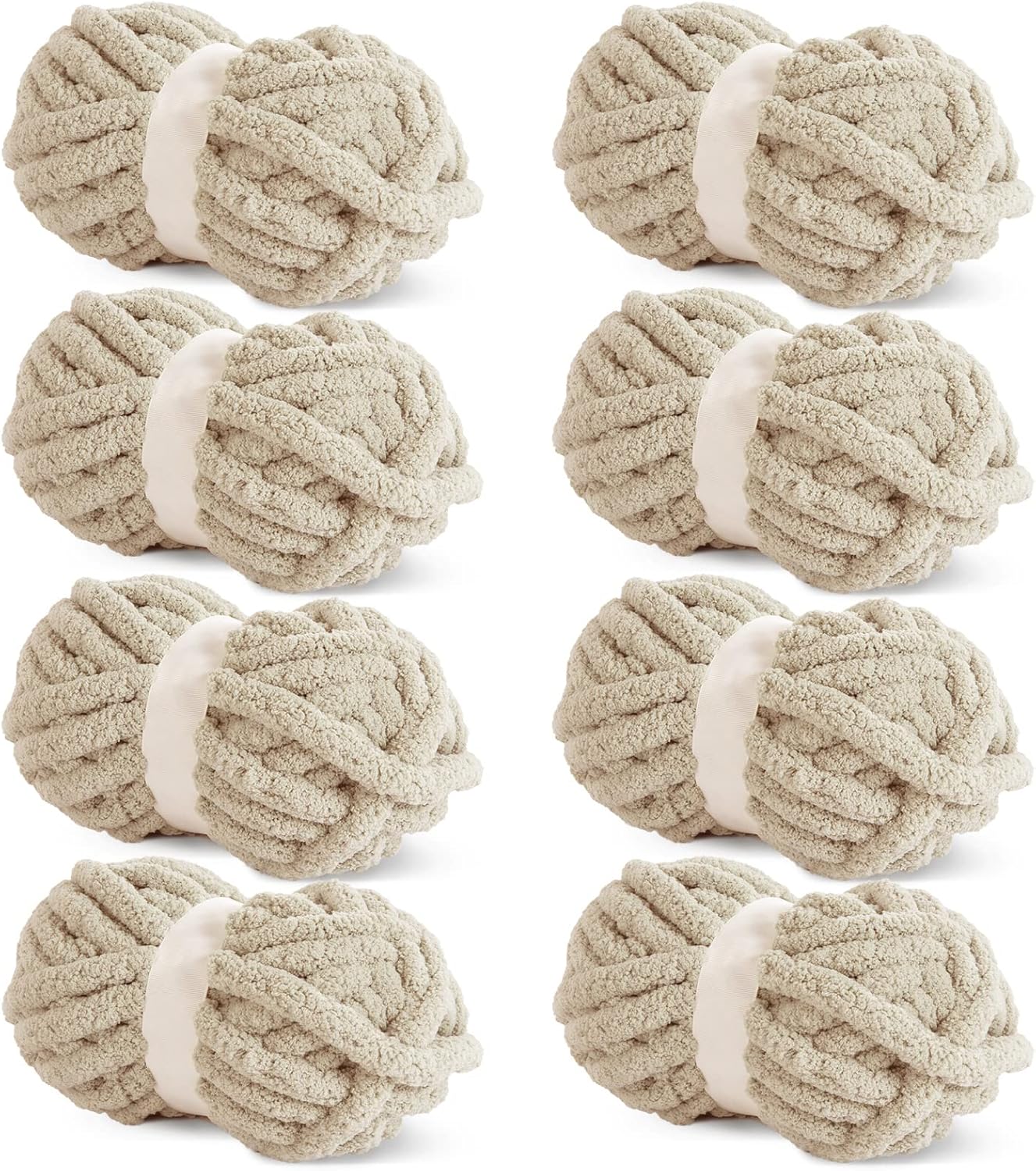 Khaki Chunky Chenille Yarn - Bulky Thick Fluffy Yarn for Crocheting and Knitting Blankets, Soft Plush Yarn, 8 Jumbo Pack