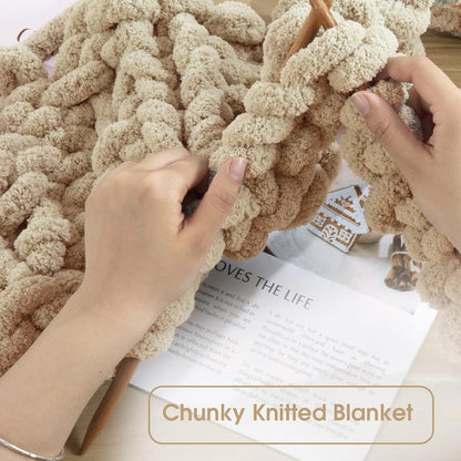 Khaki Chunky Chenille Yarn - Bulky Thick Fluffy Yarn for Crocheting and Knitting Blankets, Soft Plush Yarn, 8 Jumbo Pack