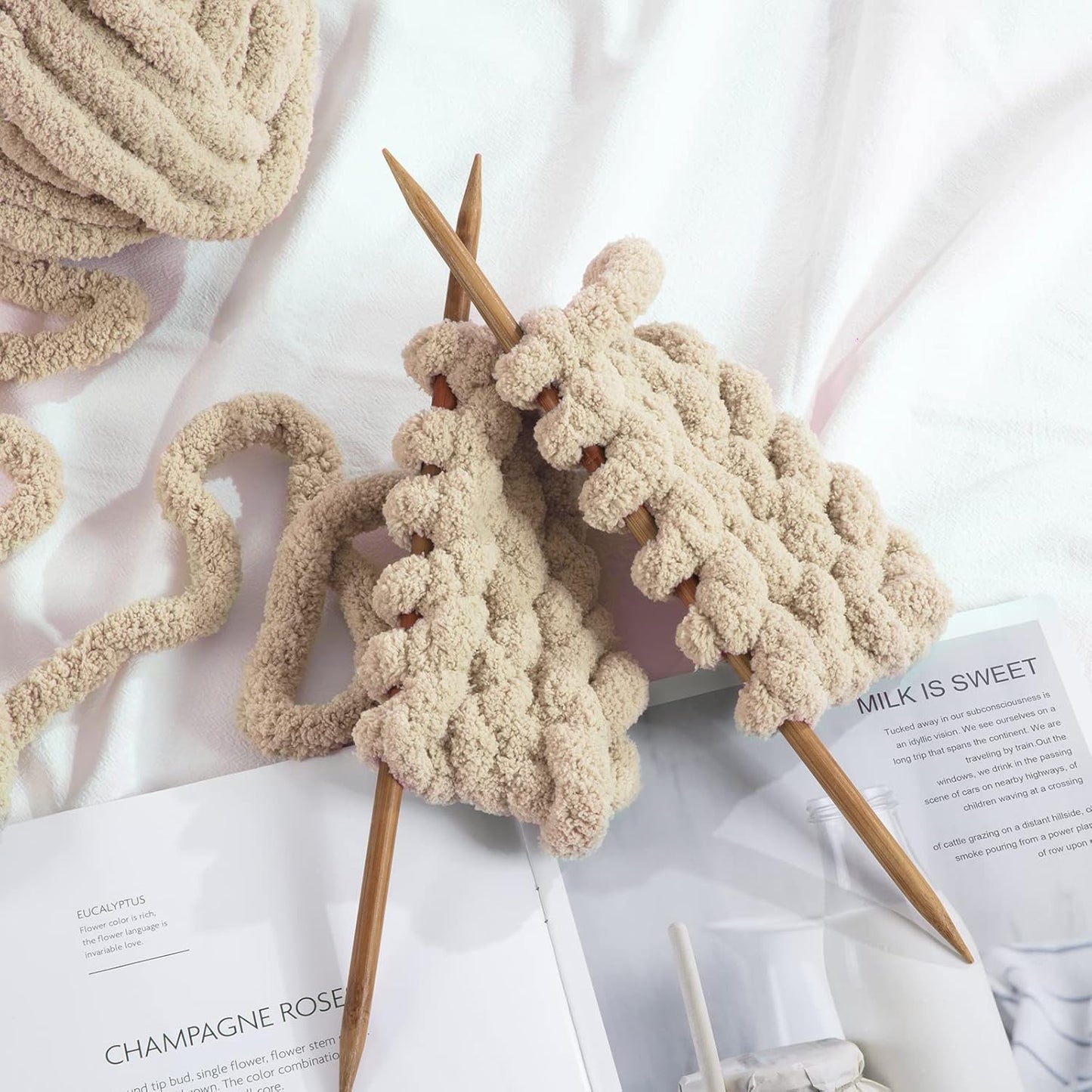 Khaki Chunky Chenille Yarn - Bulky Thick Fluffy Yarn for Crocheting and Knitting Blankets, Soft Plush Yarn, 8 Jumbo Pack