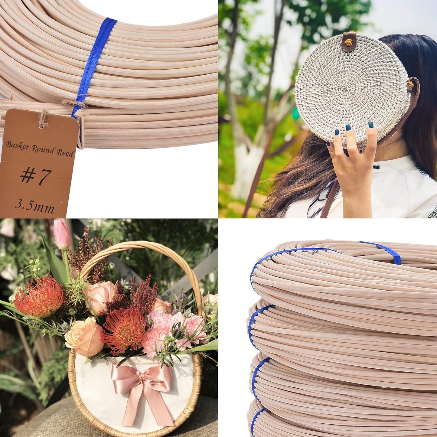 Basket Round Reed #4 2.5mm 1-Pound Coil Basket Weaving Cane for Chair Making and Wicker Weaving DIY Furniture Making Supplies