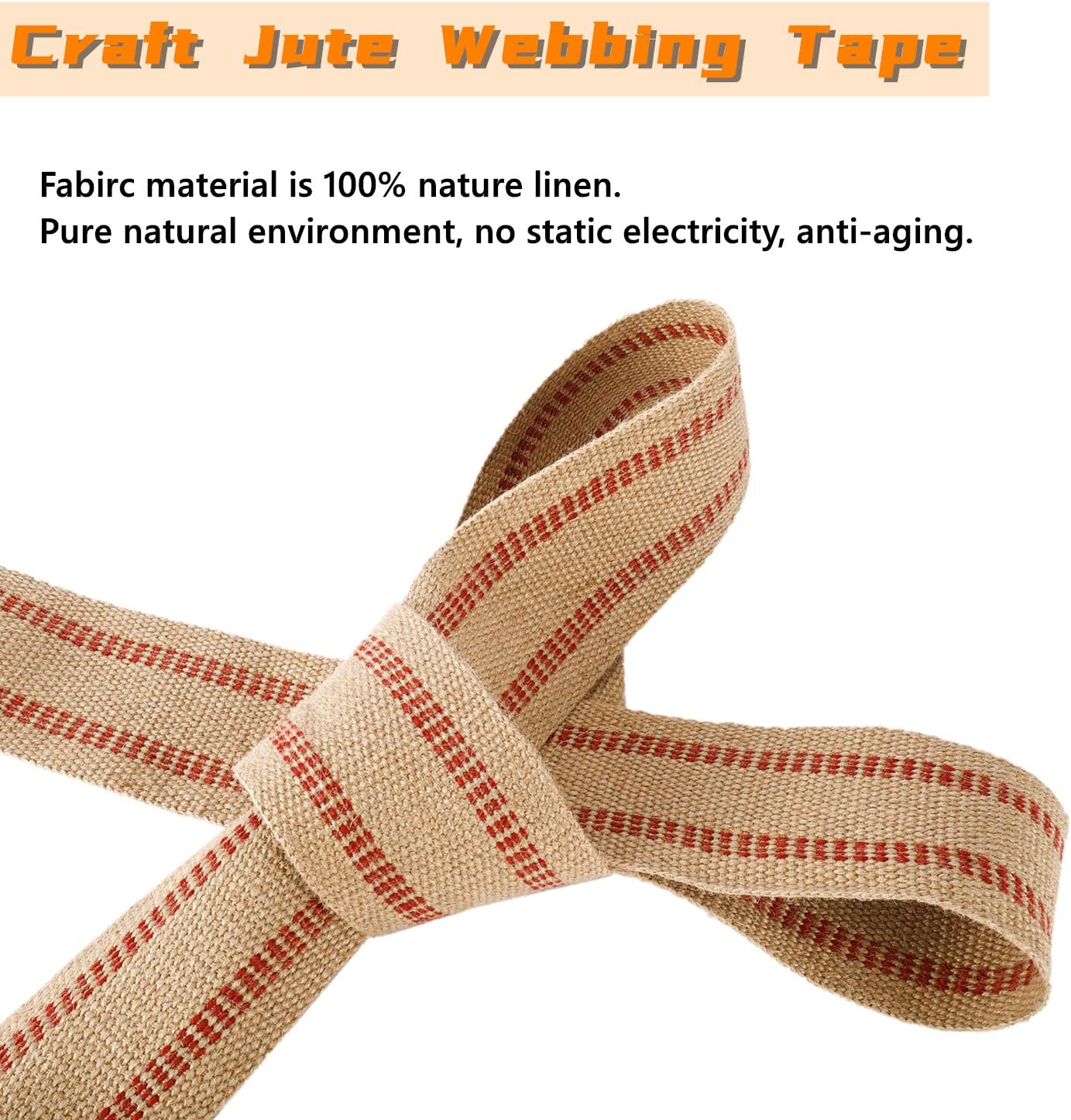 Craft Jute Webbing Tape, 3.5" x 10 Yd,11 lbs Heavy-Duty for Chair Repair, Crafting, Burlap Ribbon, Upholstery