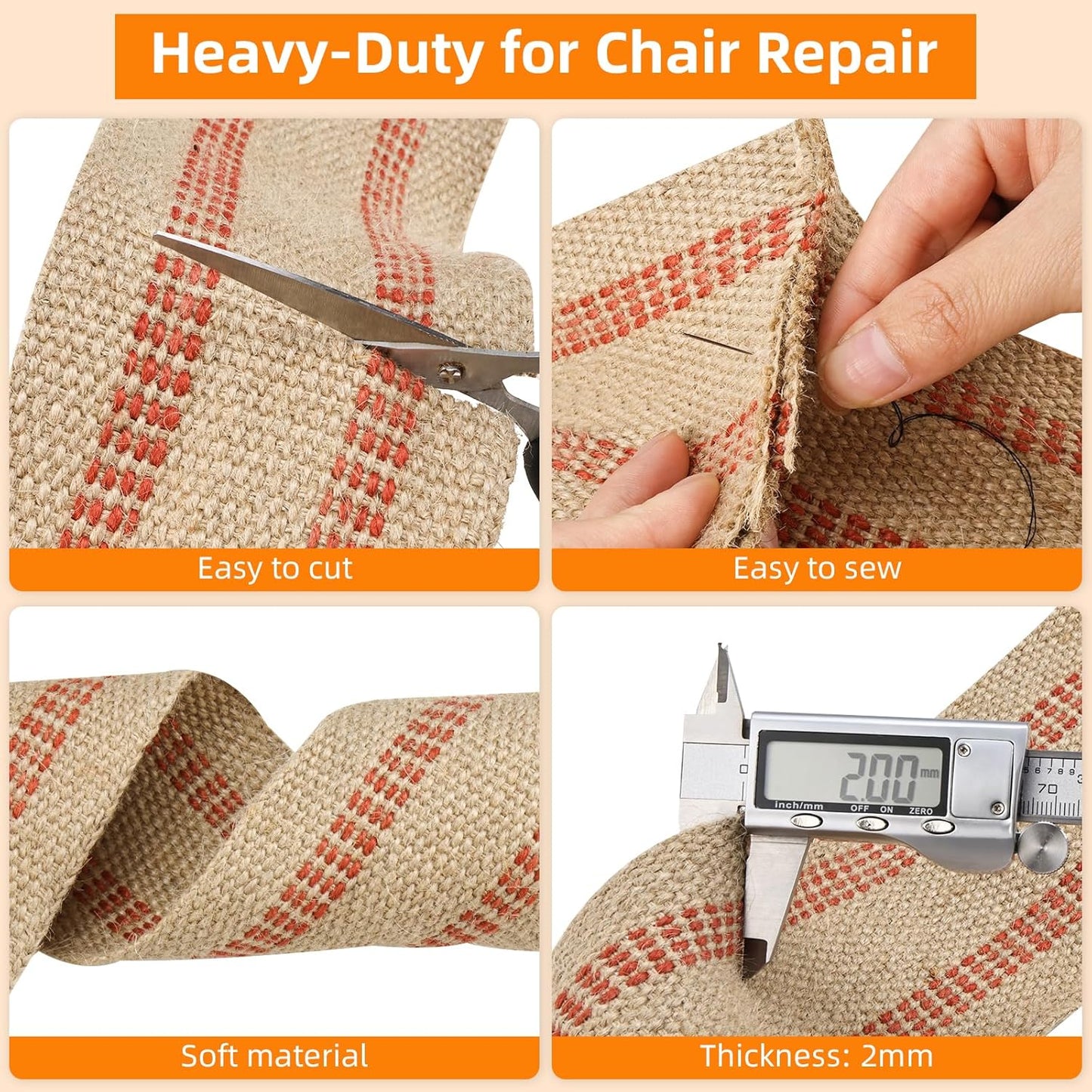 Craft Jute Webbing Tape, 3.5" x 10 Yd,11 lbs Heavy-Duty for Chair Repair, Crafting, Burlap Ribbon, Upholstery