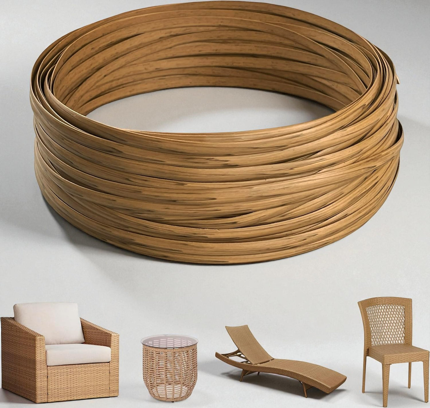 130 Ft Wicker Repair Supplies, Wicker Repair Kit, Plastic Rattan Material for Patio Chair Repair Flat Wicker Furniture Repair Replacement (Light Wood Grain)