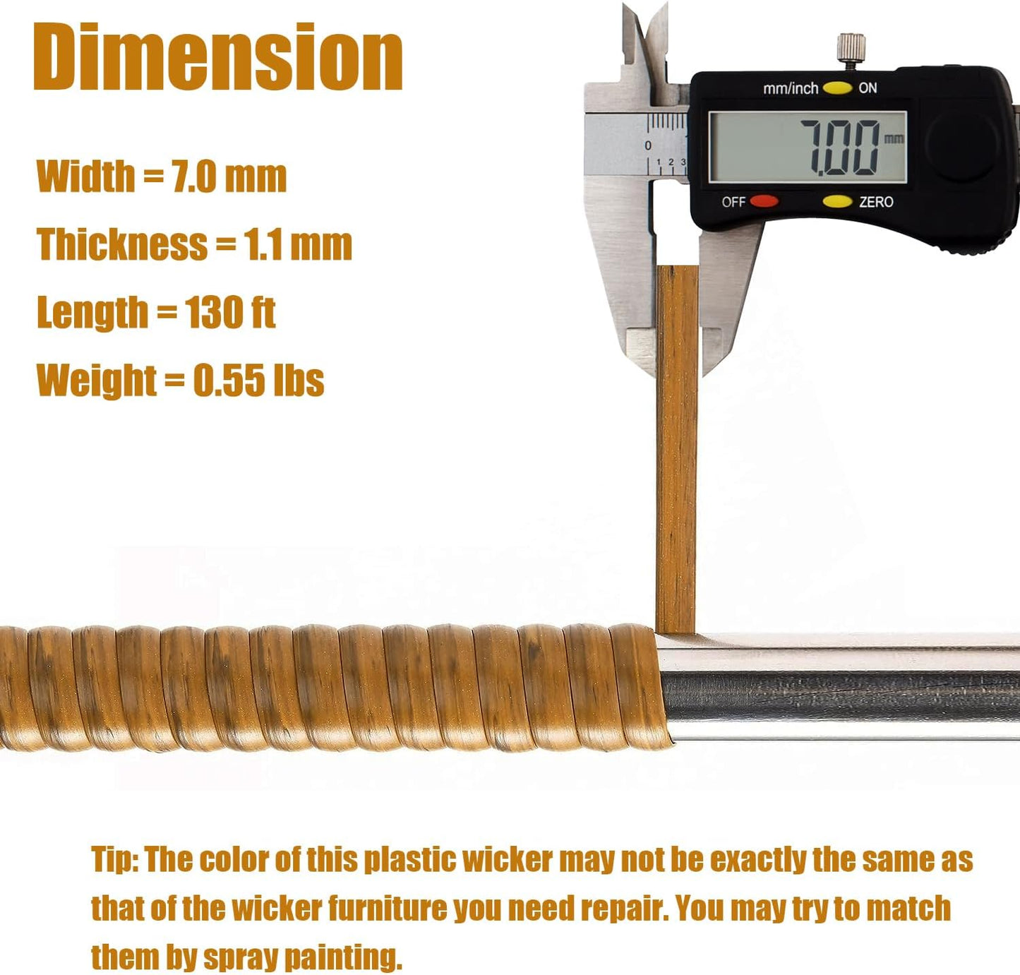 130 Ft Wicker Repair Supplies, Wicker Repair Kit, Plastic Rattan Material for Patio Chair Repair Flat Wicker Furniture Repair Replacement (Light Wood Grain)