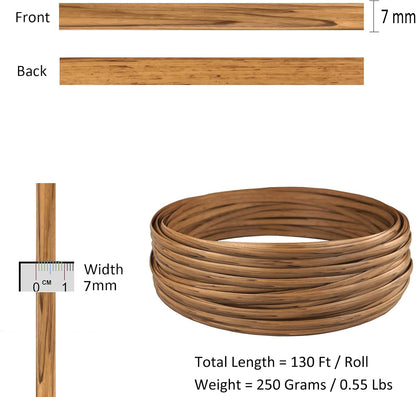 130 Ft Wicker Repair Supplies, Wicker Repair Kit, Plastic Rattan Material for Patio Chair Repair Flat Wicker Furniture Repair Replacement (Light Wood Grain)