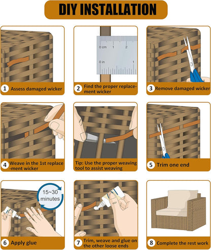 130 Ft Wicker Repair Supplies, Wicker Repair Kit, Plastic Rattan Material for Patio Chair Repair Flat Wicker Furniture Repair Replacement (Light Wood Grain)