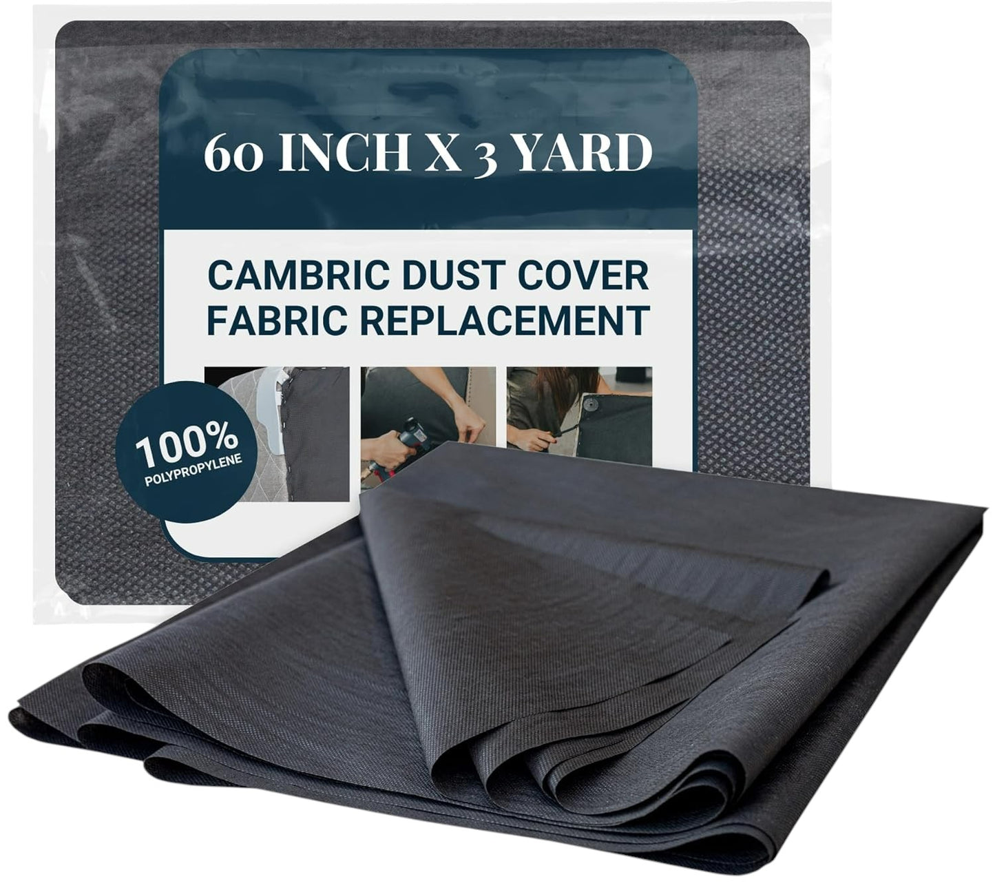 60 Inch x 3 Yard Upholstery Black Cambric Dust Cover Fabric Replacement for Sofas, Chairs, Full and Queen Box Spring Foundations, Conceals Frame and Staples Inside Furniture