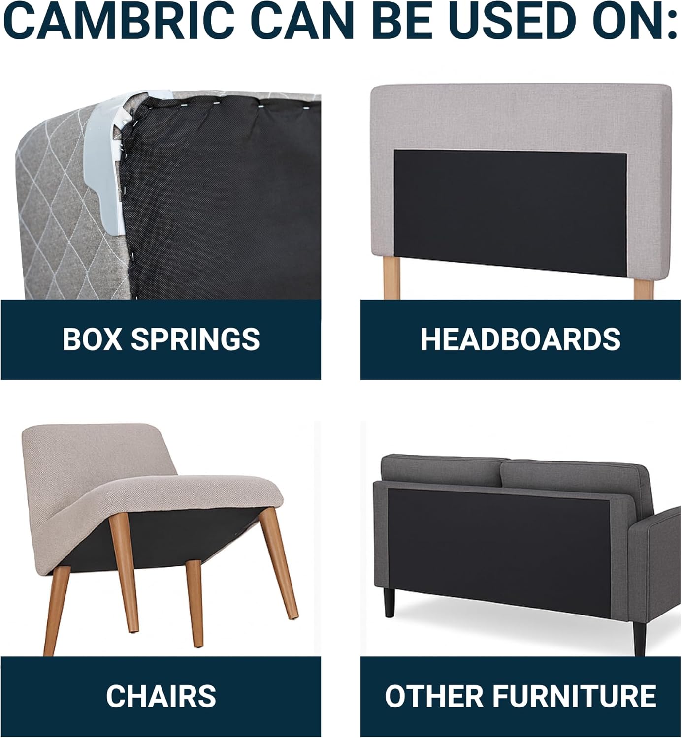 60 Inch x 3 Yard Upholstery Black Cambric Dust Cover Fabric Replacement for Sofas, Chairs, Full and Queen Box Spring Foundations, Conceals Frame and Staples Inside Furniture