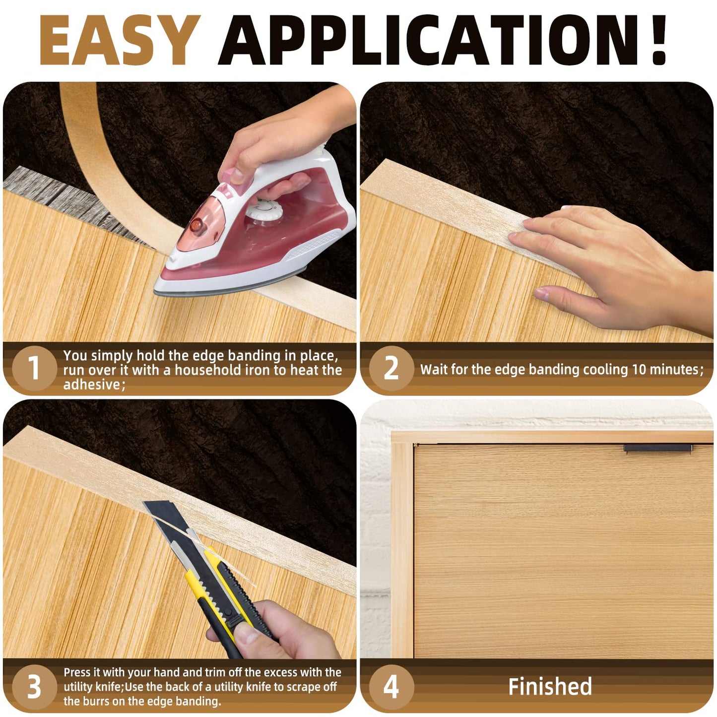 Birch Edge Banding, 3/4 inch x 50ft roll of Veneer Pre-glued Flexible, Real Wood Tape Banding for Cabinet Repair Furniture Restoration