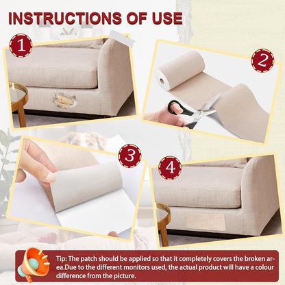 16" x 79" Self-Adhesive Linen Fabric Repair Tape - Heavy-Duty Upholstery Patch Kit for Sofas, Chairs, and Furniture Renovation