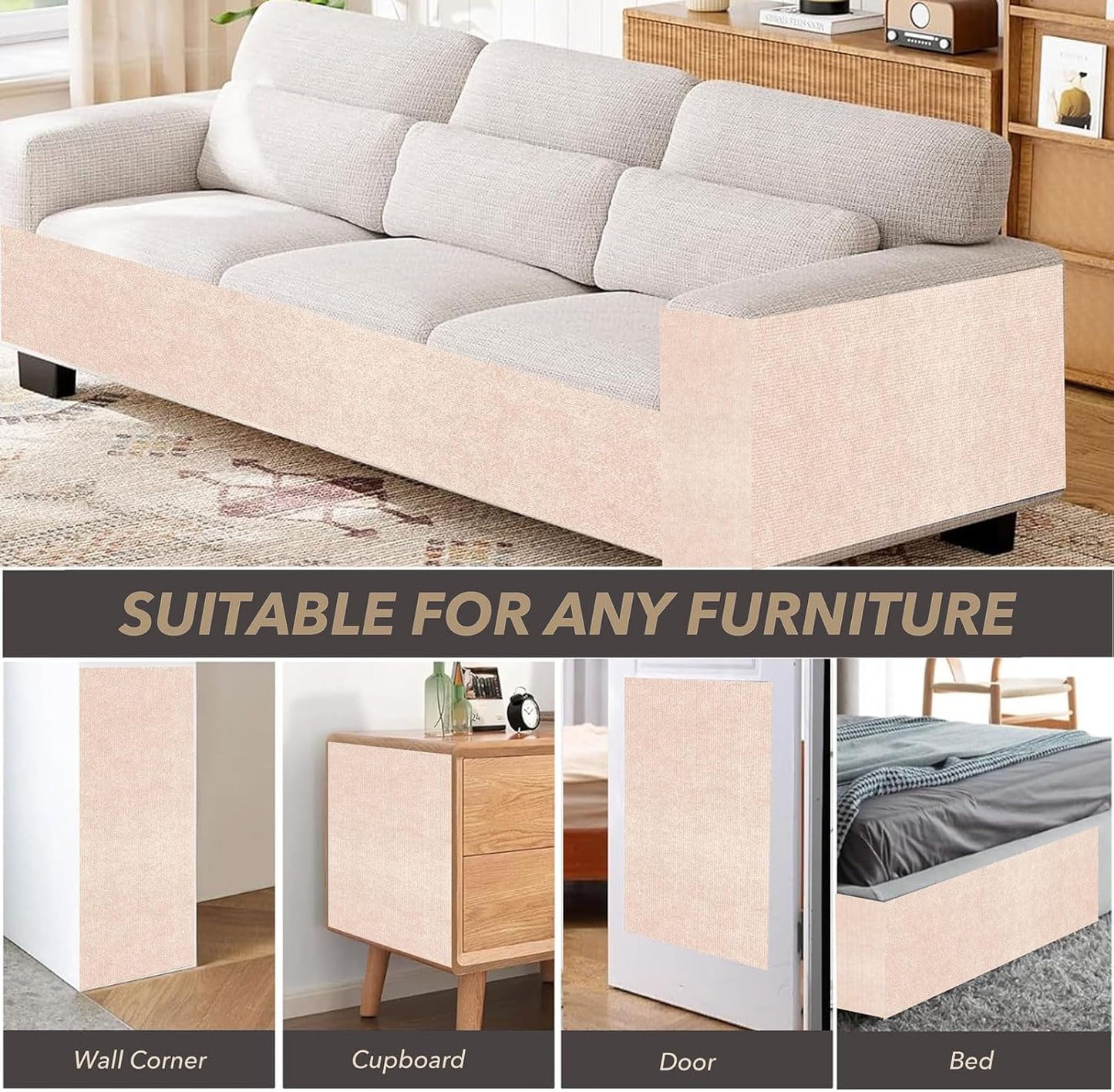 Self-Adhesive Woven Protection Fabric Roll, Durable Surface Shield for Upholstery Panels, Sofa Sides, Wall Sections & Door Areas – 78.7" x 15.8"